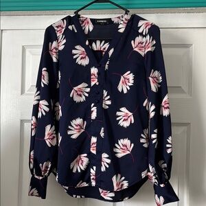 Express Women's Navy Floral Top